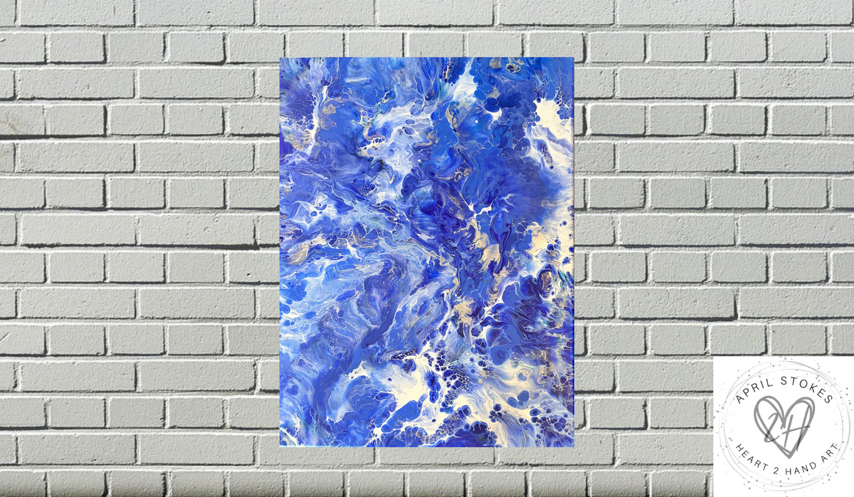 18 x 24” Original Fluid Acrylic Art Canvas - “Ocean Blue”