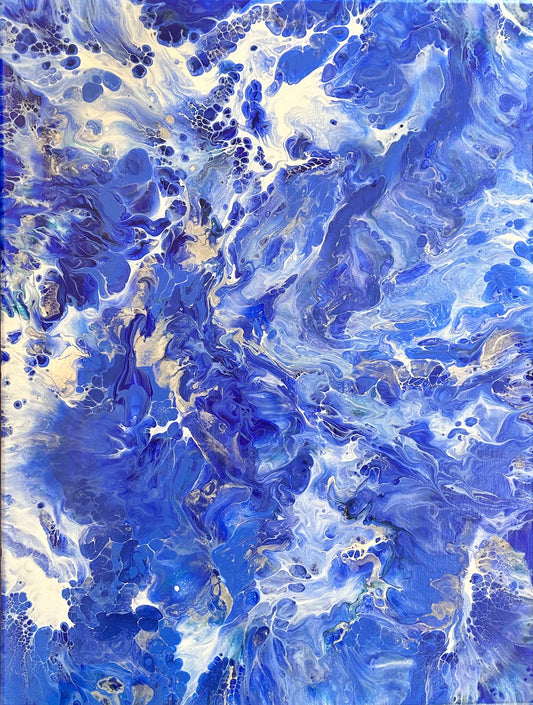 18 x 24” Original Fluid Acrylic Art Canvas - “Ocean Blue”