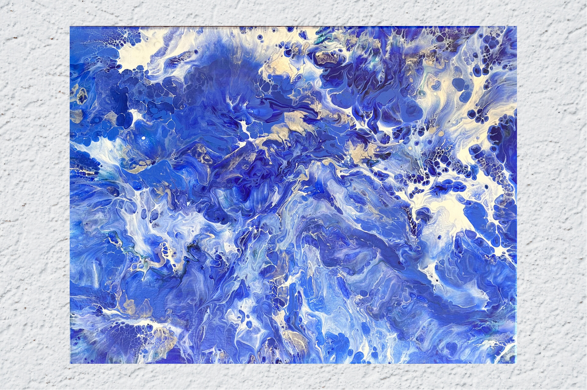 18 x 24” Original Fluid Acrylic Art Canvas - “Ocean Blue”